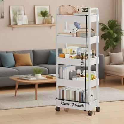 Five-Tier Rolling Cosmetics Storage Rack - Made of durable plastic, equipped with 360-degree swivel casters, strong load-bearing capacity - Suitable for bathroom, bedroom, kitchen, and home storage | BLACK - Image 4