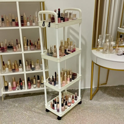 Five-Tier Rolling Cosmetics Storage Rack - Made of durable plastic, equipped with 360-degree swivel casters, strong load-bearing capacity - Suitable for bathroom, bedroom, kitchen, and home storage | White - Image 2