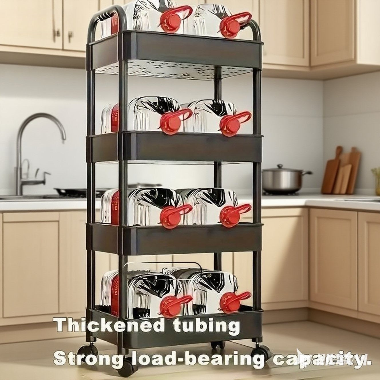 Five-Tier Rolling Cosmetics Storage Rack - Made of durable plastic, equipped with 360-degree swivel casters, strong load-bearing capacity - Suitable for bathroom, bedroom, kitchen, and home storage | White - Image 5