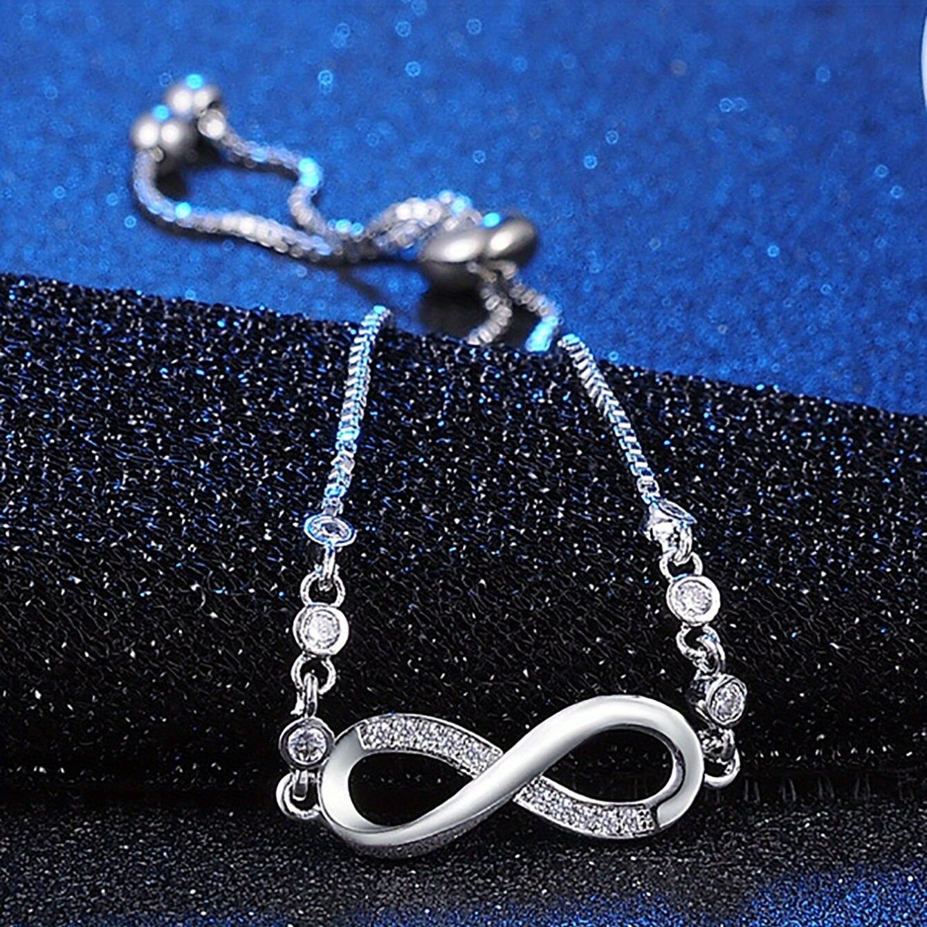"Double-Loop Interwoven": 24cm Zinc Alloy Infinity Symbol Bracelet, Interpreting the Poetic Philosophy of Perpetuity with Flowing Beaded Light - Image 2