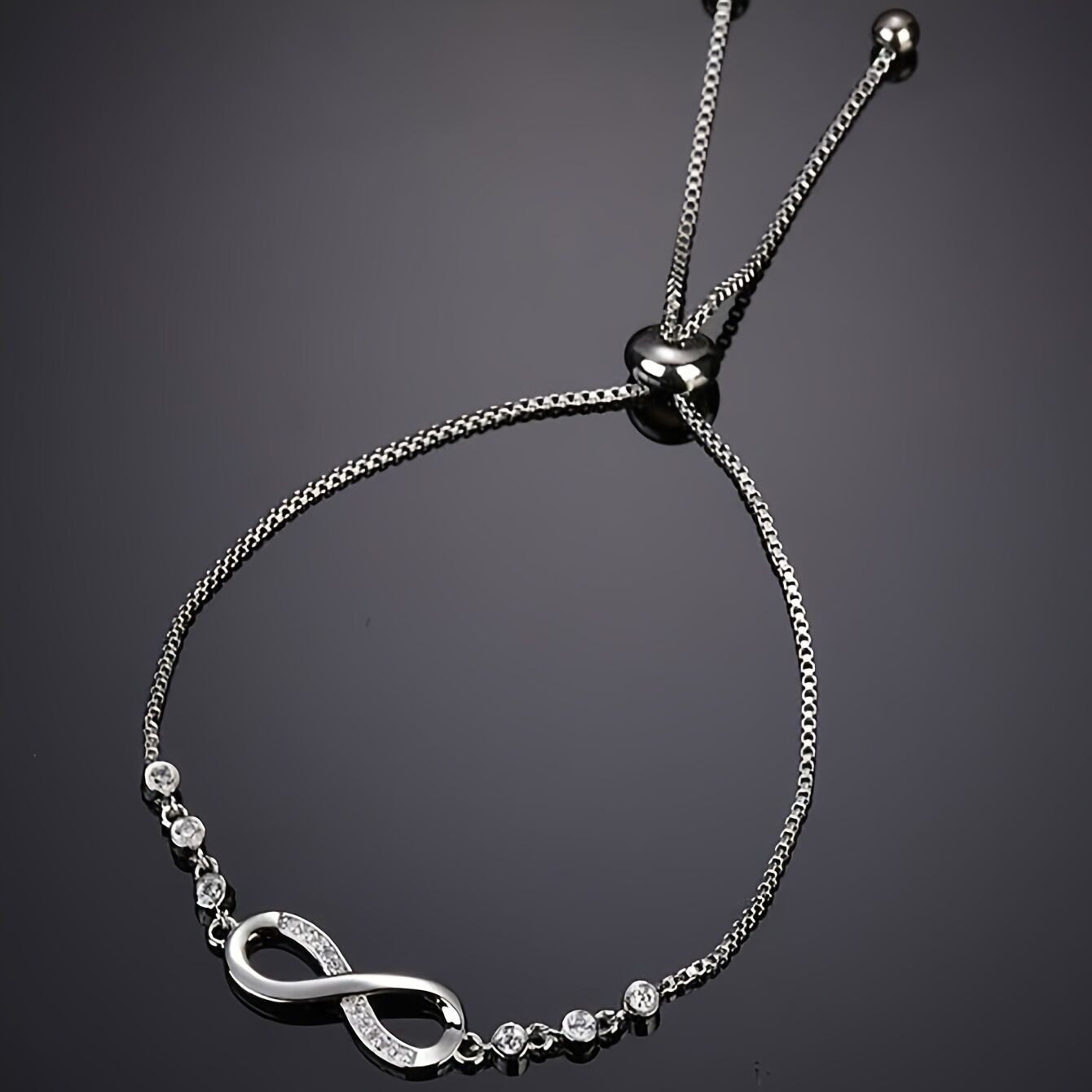 "Double-Loop Interwoven": 24cm Zinc Alloy Infinity Symbol Bracelet, Interpreting the Poetic Philosophy of Perpetuity with Flowing Beaded Light - Image 3
