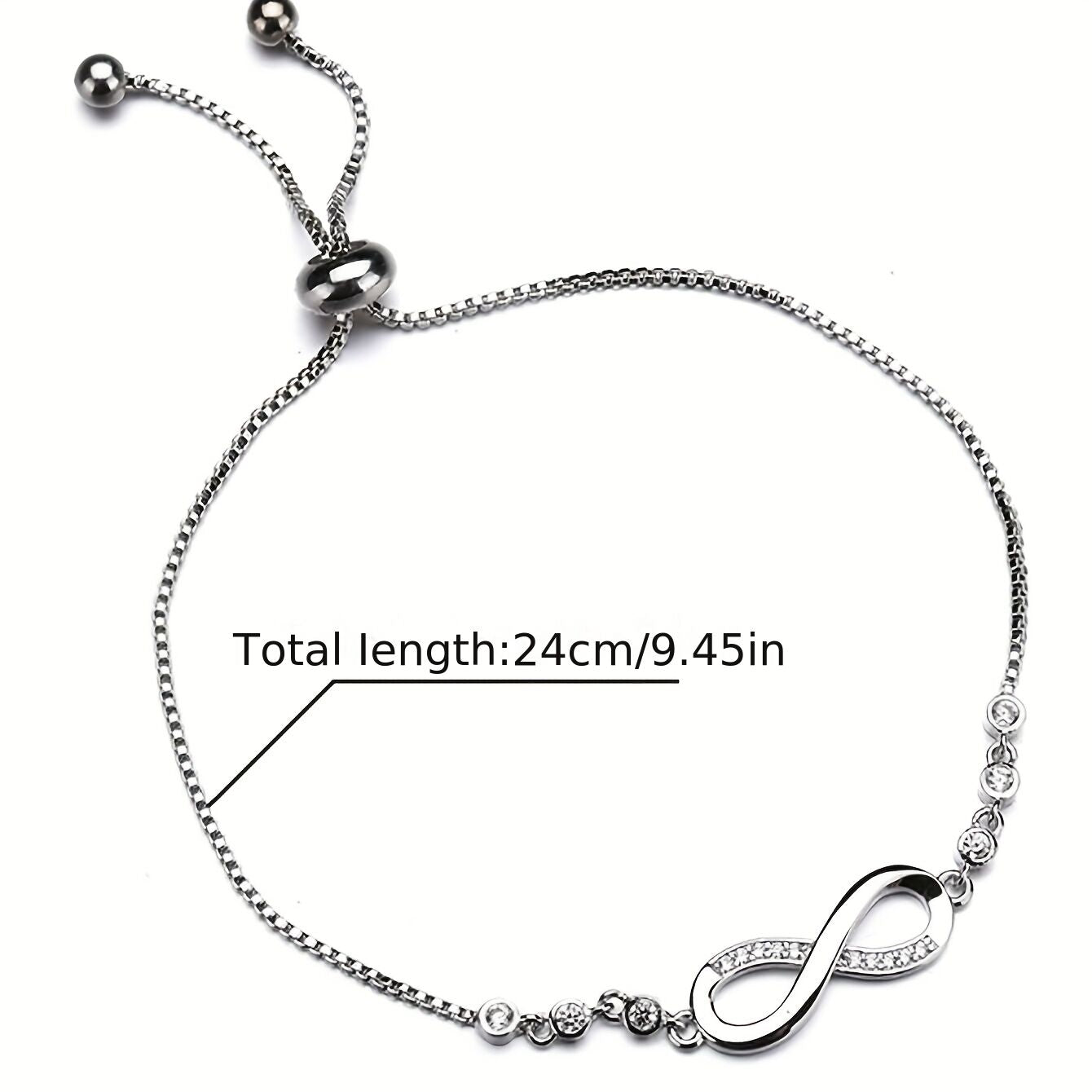 "Double-Loop Interwoven": 24cm Zinc Alloy Infinity Symbol Bracelet, Interpreting the Poetic Philosophy of Perpetuity with Flowing Beaded Light - Image 4