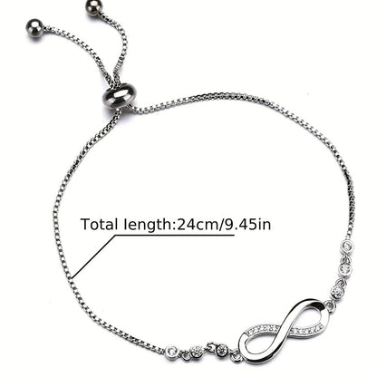 "Double-Loop Interwoven": 24cm Zinc Alloy Infinity Symbol Bracelet, Interpreting the Poetic Philosophy of Perpetuity with Flowing Beaded Light - Image 4