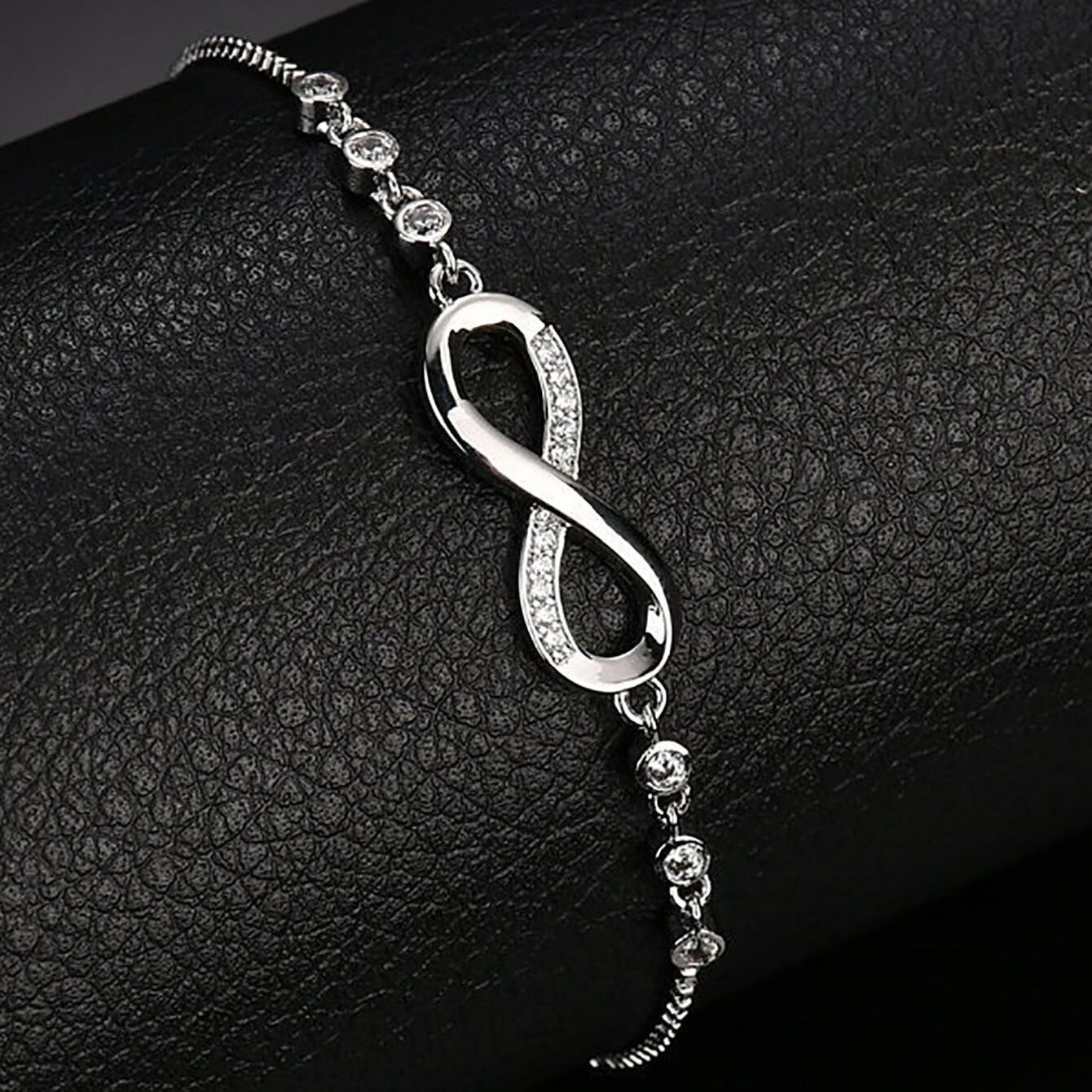"Double-Loop Interwoven": 24cm Zinc Alloy Infinity Symbol Bracelet, Interpreting the Poetic Philosophy of Perpetuity with Flowing Beaded Light - Image 5