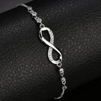 "Double-Loop Interwoven": 24cm Zinc Alloy Infinity Symbol Bracelet, Interpreting the Poetic Philosophy of Perpetuity with Flowing Beaded Light - Image 5