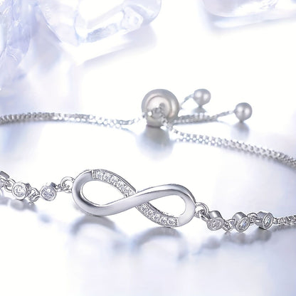 "Double-Loop Interwoven": 24cm Zinc Alloy Infinity Symbol Bracelet, Interpreting the Poetic Philosophy of Perpetuity with Flowing Beaded Light - Image 6