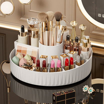 Rotatable Luxury Cosmetic Organizer Desk Large Capacity Skincare Storage Shelf Vanity Tidy Tray Cosmetic Storage Box（cream color） - Image 4