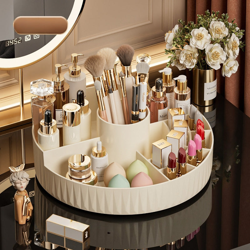 Rotatable Luxury Cosmetic Organizer Desk Large Capacity Skincare Storage Shelf Vanity Tidy Tray Cosmetic Storage Box（cream color） - Image 5