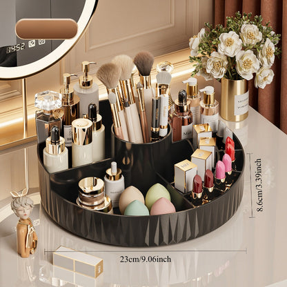 Rotatable Luxury Cosmetic Organizer Desk Large Capacity Skincare Storage Shelf Vanity Tidy Tray Cosmetic Storage Box（cream color） - Image 6