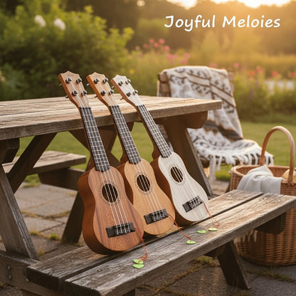 Acacia wood 17-inch Playable Ukulele Mini Guitar, lightweight and portable. Features comfortable nylon strings, includes a pick, and has open-style tuning pegs for precise tuning. Suitable for beginners and music enthusiasts, a popular gift choice for hol - Image 5