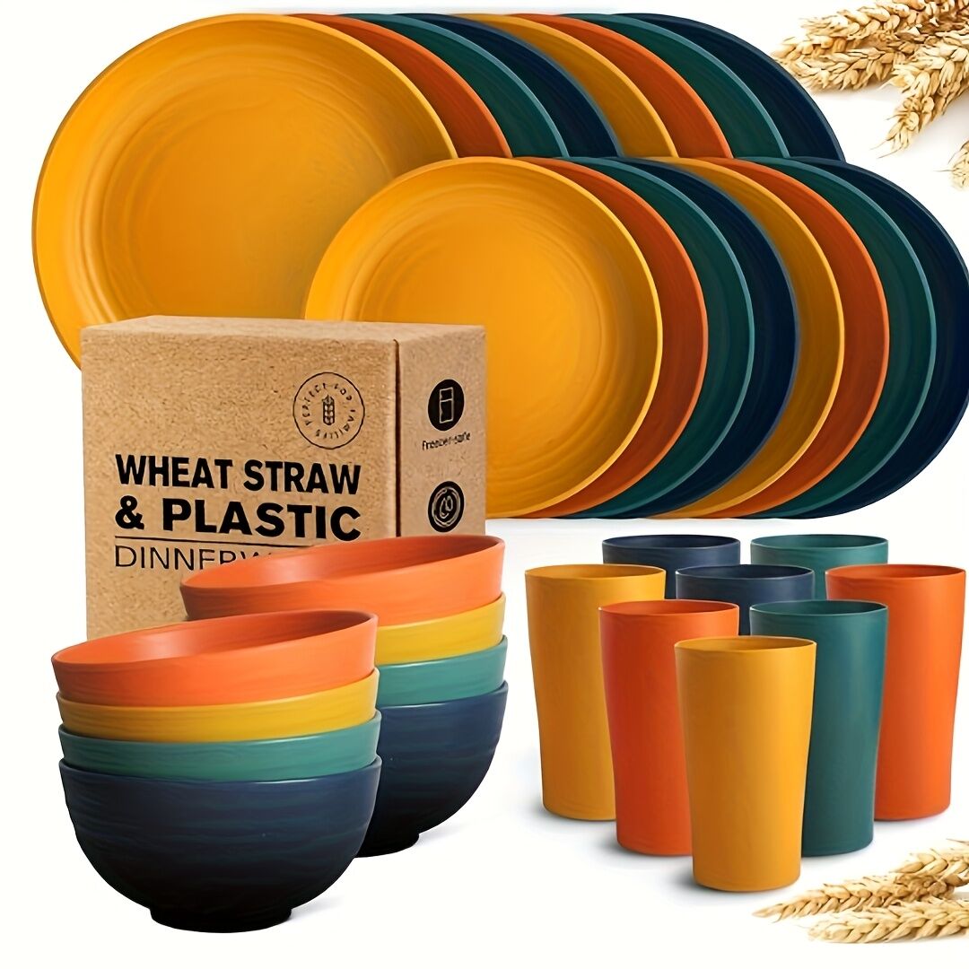 32件Eco-Friendly Wheat Straw Dinnerware: Stackable Design with Natural Texture, Illuminating the Sustainable Aesthetics of Every Meal - Image 3