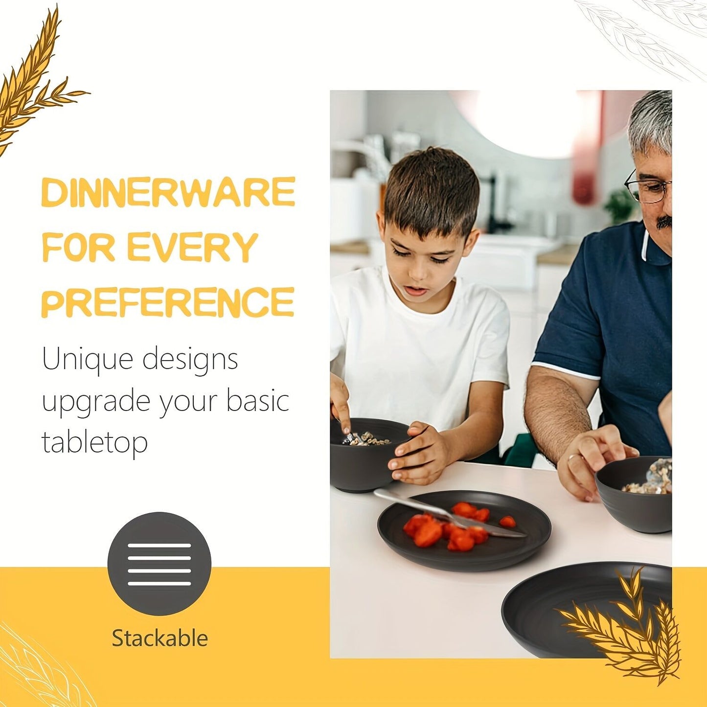 32件Eco-Friendly Wheat Straw Dinnerware: Stackable Design with Natural Texture, Illuminating the Sustainable Aesthetics of Every Meal - Image 9