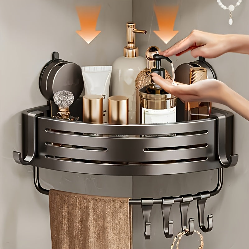 Space-Saving Suction Cup Bathroom Storage Rack | No Drilling Required, Strong Triangular Storage Shelf with Hooks, Suitable for Shower and Bathroom Walls/Tiles, Multi-Functional Organizer, All-Season Use, Bathroom Organization, Bathroom Accessories - Image 2
