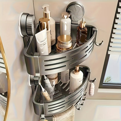 Space-Saving Suction Cup Bathroom Storage Rack | No Drilling Required, Strong Triangular Storage Shelf with Hooks, Suitable for Shower and Bathroom Walls/Tiles, Multi-Functional Organizer, All-Season Use, Bathroom Organization, Bathroom Accessories - Image 3