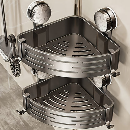 Space-Saving Suction Cup Bathroom Storage Rack | No Drilling Required, Strong Triangular Storage Shelf with Hooks, Suitable for Shower and Bathroom Walls/Tiles, Multi-Functional Organizer, All-Season Use, Bathroom Organization, Bathroom Accessories - Image 6