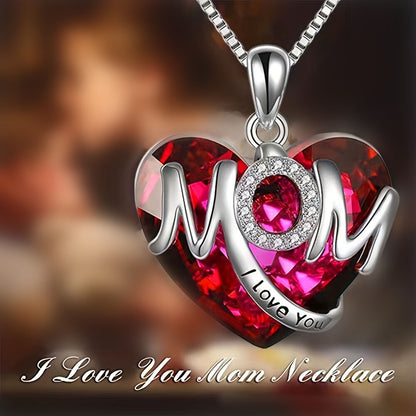 BLUE Exquisite Heart-shaped Blue Crystal "MOM" Pendant Necklace - Fashionable Women's Mother Necklace, Warm Family Love Jewelry, Romantic Mother's Day Gift - Image 6