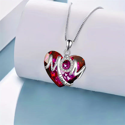 BLUE Exquisite Heart-shaped Blue Crystal "MOM" Pendant Necklace - Fashionable Women's Mother Necklace, Warm Family Love Jewelry, Romantic Mother's Day Gift - Image 8
