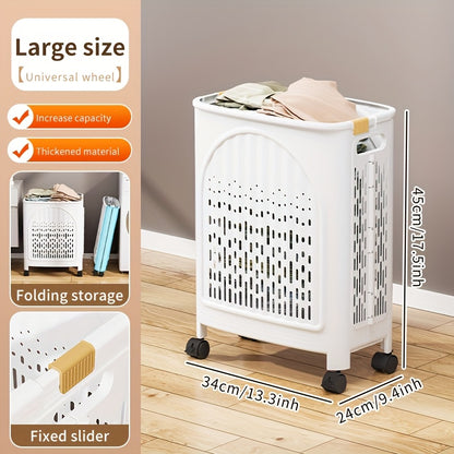 A wheeled foldable plastic laundry basket, suitable for dirty clothes and easy to move. It features a breathable design for convenience and practicality. - Image 2