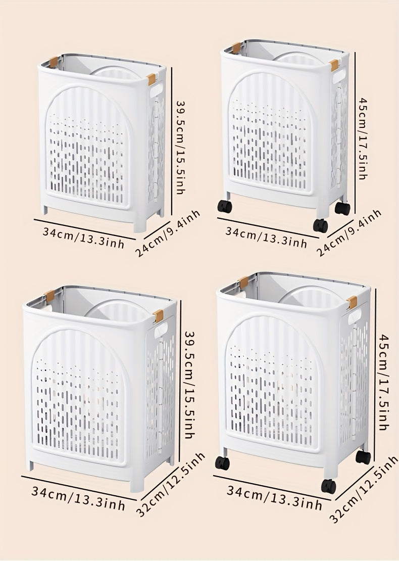 A wheeled foldable plastic laundry basket, suitable for dirty clothes and easy to move. It features a breathable design for convenience and practicality. - Image 8