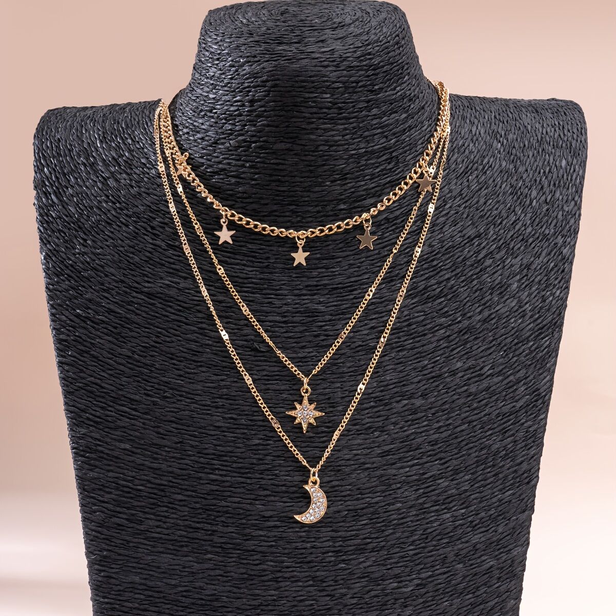 An elegant star, crescent, and sparkle rhinestone-embedded collarbone necklace, a multi-layer pendant necklace for women, perfect for daily wear and a versatile gift. - Image 5