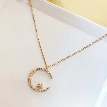 GOLD"Crescent and Stars" Crystal Necklace: Weaving the Galaxy into a Chain, Crafting a Flowing Dazzling Starry Sky Around Your Neck - Image 2