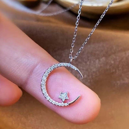 GOLD"Crescent and Stars" Crystal Necklace: Weaving the Galaxy into a Chain, Crafting a Flowing Dazzling Starry Sky Around Your Neck - Image 7
