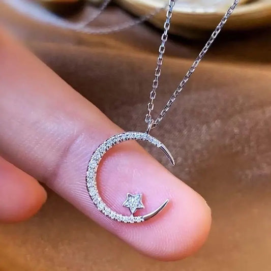 GOLD"Crescent and Stars" Crystal Necklace: Weaving the Galaxy into a Chain, Crafting a Flowing Dazzling Starry Sky Around Your Neck - Image 7