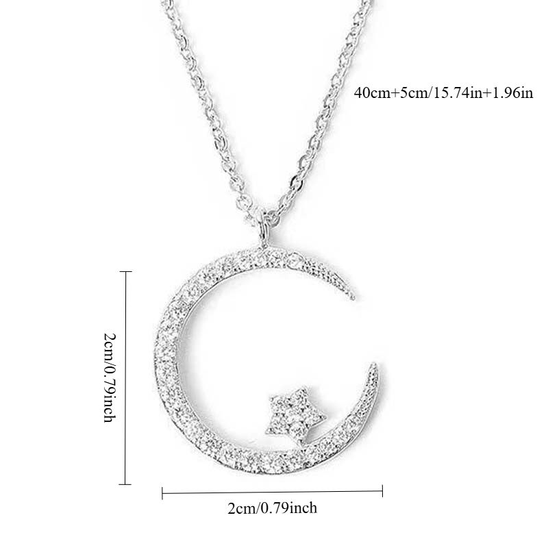 silver"Crescent and Stars" Crystal Necklace: Weaving the Galaxy into a Chain, Crafting a Flowing Dazzling Starry Sky Around Your Neck - Image 2