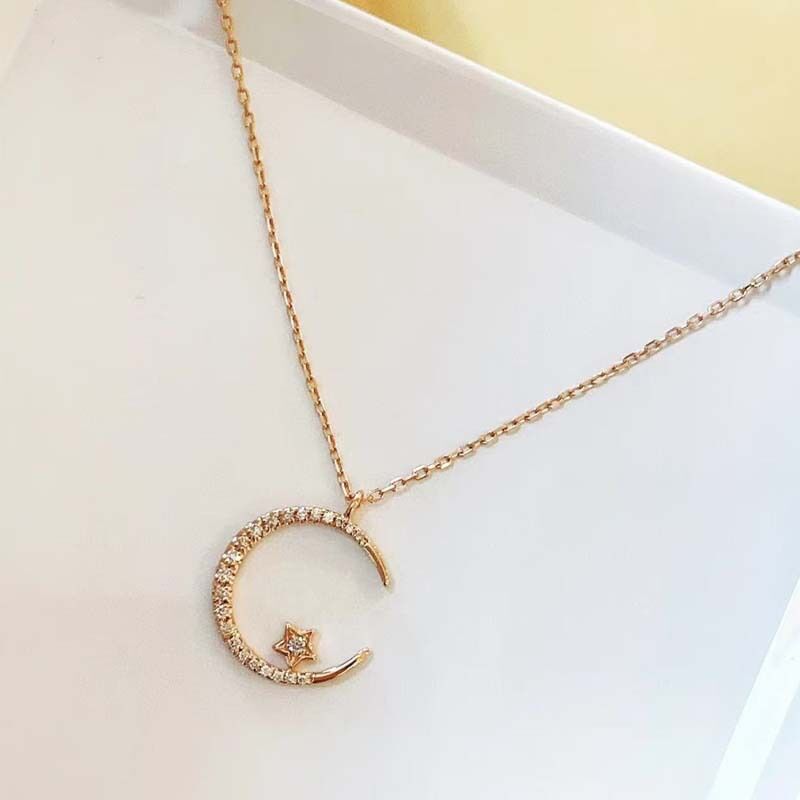 silver"Crescent and Stars" Crystal Necklace: Weaving the Galaxy into a Chain, Crafting a Flowing Dazzling Starry Sky Around Your Neck - Image 6