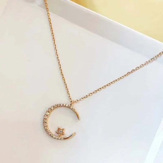 silver"Crescent and Stars" Crystal Necklace: Weaving the Galaxy into a Chain, Crafting a Flowing Dazzling Starry Sky Around Your Neck - Image 6