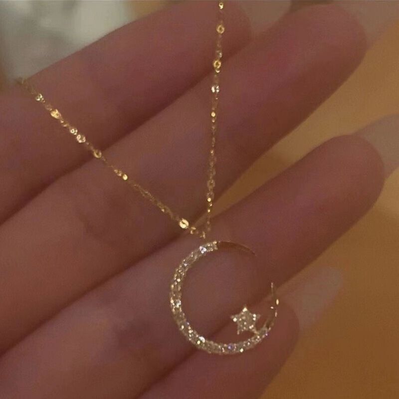 silver"Crescent and Stars" Crystal Necklace: Weaving the Galaxy into a Chain, Crafting a Flowing Dazzling Starry Sky Around Your Neck - Image 8