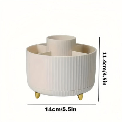 360° Rotating Multi-Compartment Makeup Brush Holder: Luxurious Vertical Texture with Golden Feet Design, Scientifically Organized Storage, One Cylinder to Tidy Your Vanity Table(White)) - Image 3