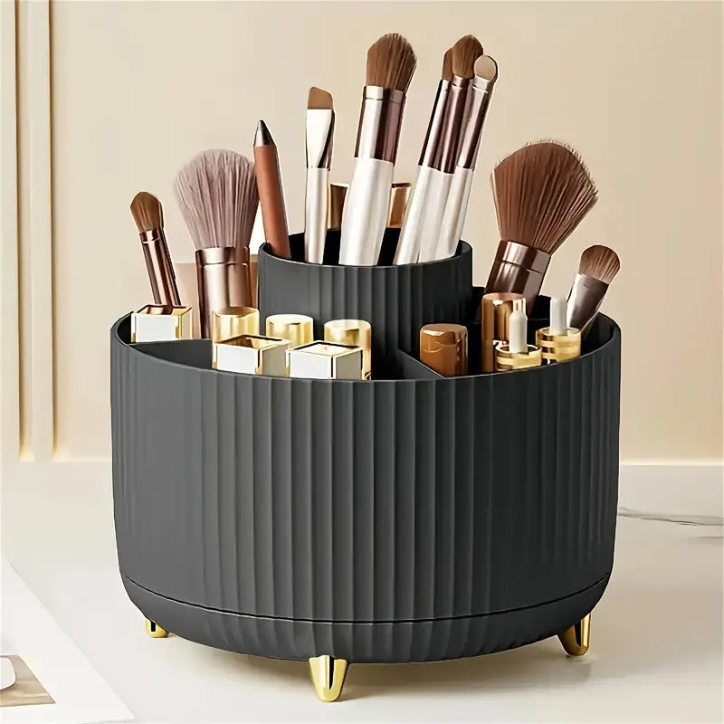 360° Rotating Multi-Compartment Makeup Brush Holder: Luxurious Vertical Texture with Golden Feet Design, Scientifically Organized Storage, One Cylinder to Tidy Your Vanity Table(White)) - Image 9