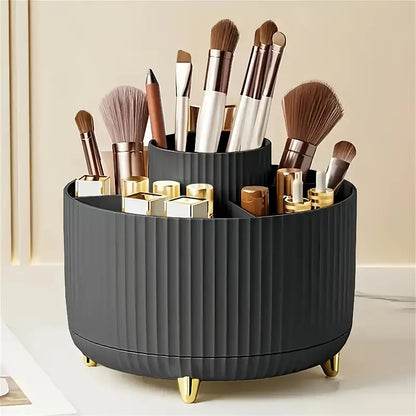 360° Rotating Multi-Compartment Makeup Brush Holder: Luxurious Vertical Texture with Golden Feet Design, Scientifically Organized Storage, One Cylinder to Tidy Your Vanity Table(White)) - Image 9