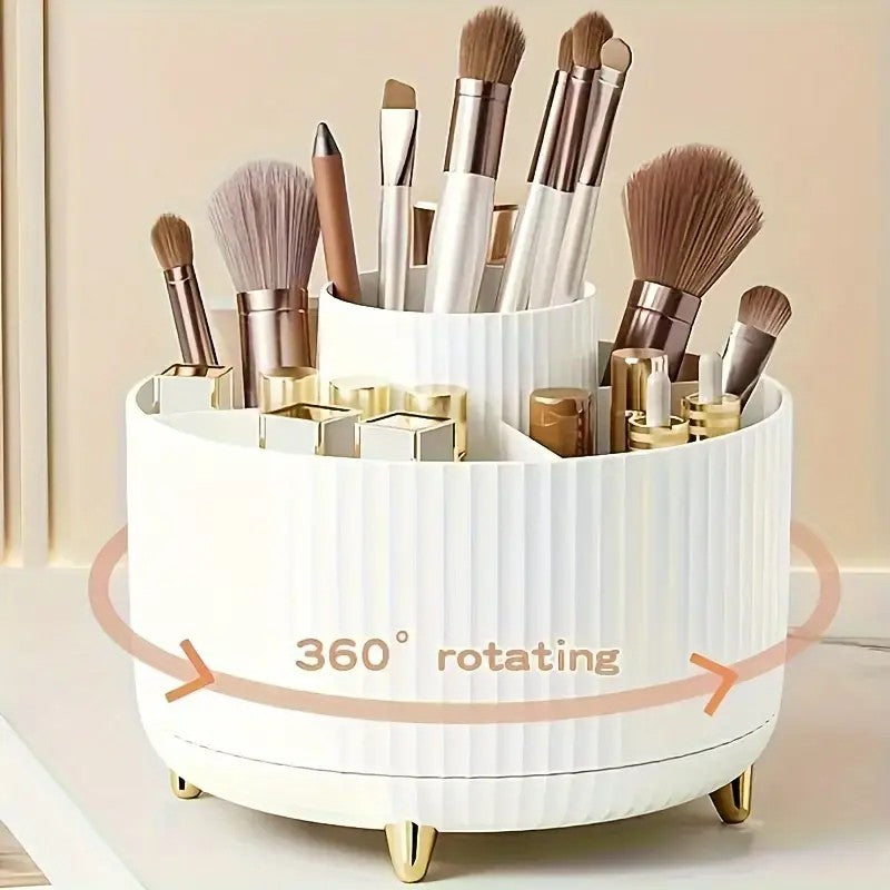 360° Rotating Multi-Compartment Makeup Brush Holder: Luxurious Vertical Texture with Golden Feet Design, Scientifically Organized Storage, One Cylinder to Tidy Your Vanity Table.(Black) - Image 5