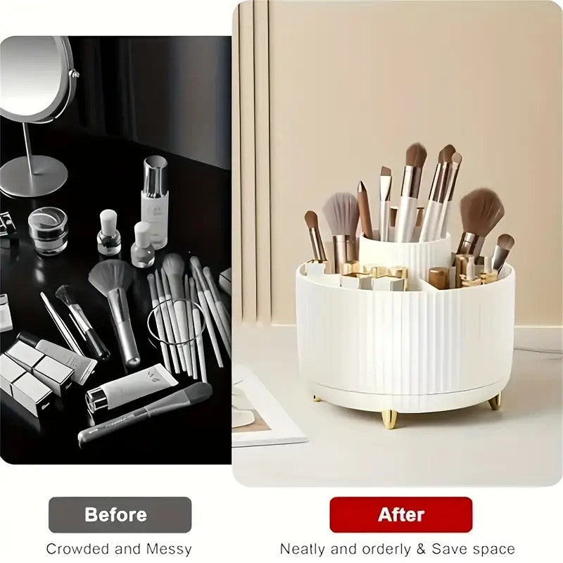 360° Rotating Multi-Compartment Makeup Brush Holder: Luxurious Vertical Texture with Golden Feet Design, Scientifically Organized Storage, One Cylinder to Tidy Your Vanity Table.(Black) - Image 6