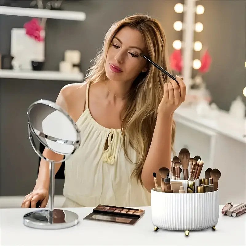360° Rotating Multi-Compartment Makeup Brush Holder: Luxurious Vertical Texture with Golden Feet Design, Scientifically Organized Storage, One Cylinder to Tidy Your Vanity Table.(Black) - Image 7