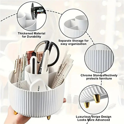 360° Rotating Multi-Compartment Makeup Brush Holder: Luxurious Vertical Texture with Golden Feet Design, Scientifically Organized Storage, One Cylinder to Tidy Your Vanity Table.(Black) - Image 8
