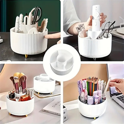 360° Rotating Multi-Compartment Makeup Brush Holder: Luxurious Vertical Texture with Golden Feet Design, Scientifically Organized Storage, One Cylinder to Tidy Your Vanity Table.(Black) - Image 9
