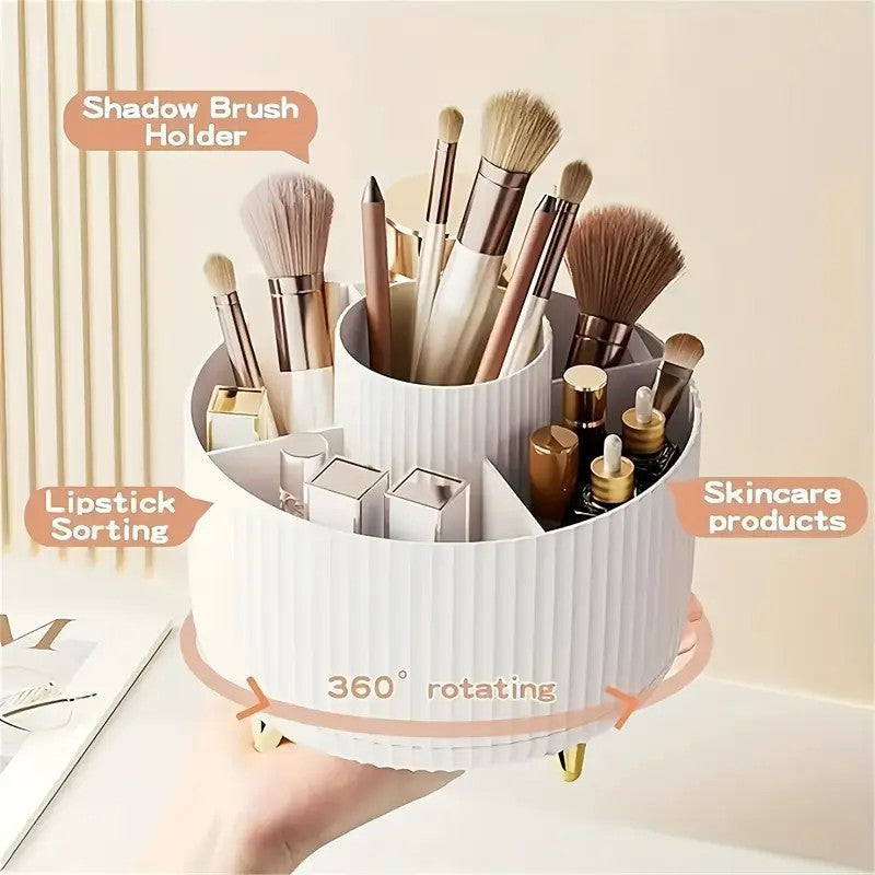 360° Rotating Multi-Compartment Makeup Brush Holder: Luxurious Vertical Texture with Golden Feet Design, Scientifically Organized Storage, One Cylinder to Tidy Your Vanity Table.(Green) - Image 3
