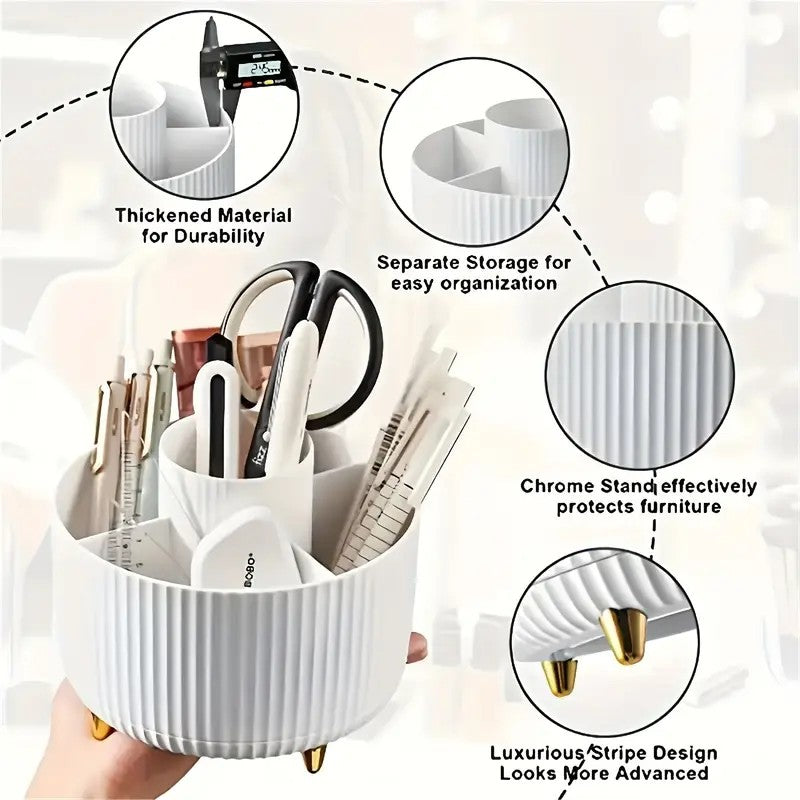 360° Rotating Multi-Compartment Makeup Brush Holder: Luxurious Vertical Texture with Golden Feet Design, Scientifically Organized Storage, One Cylinder to Tidy Your Vanity Table.(Green) - Image 8