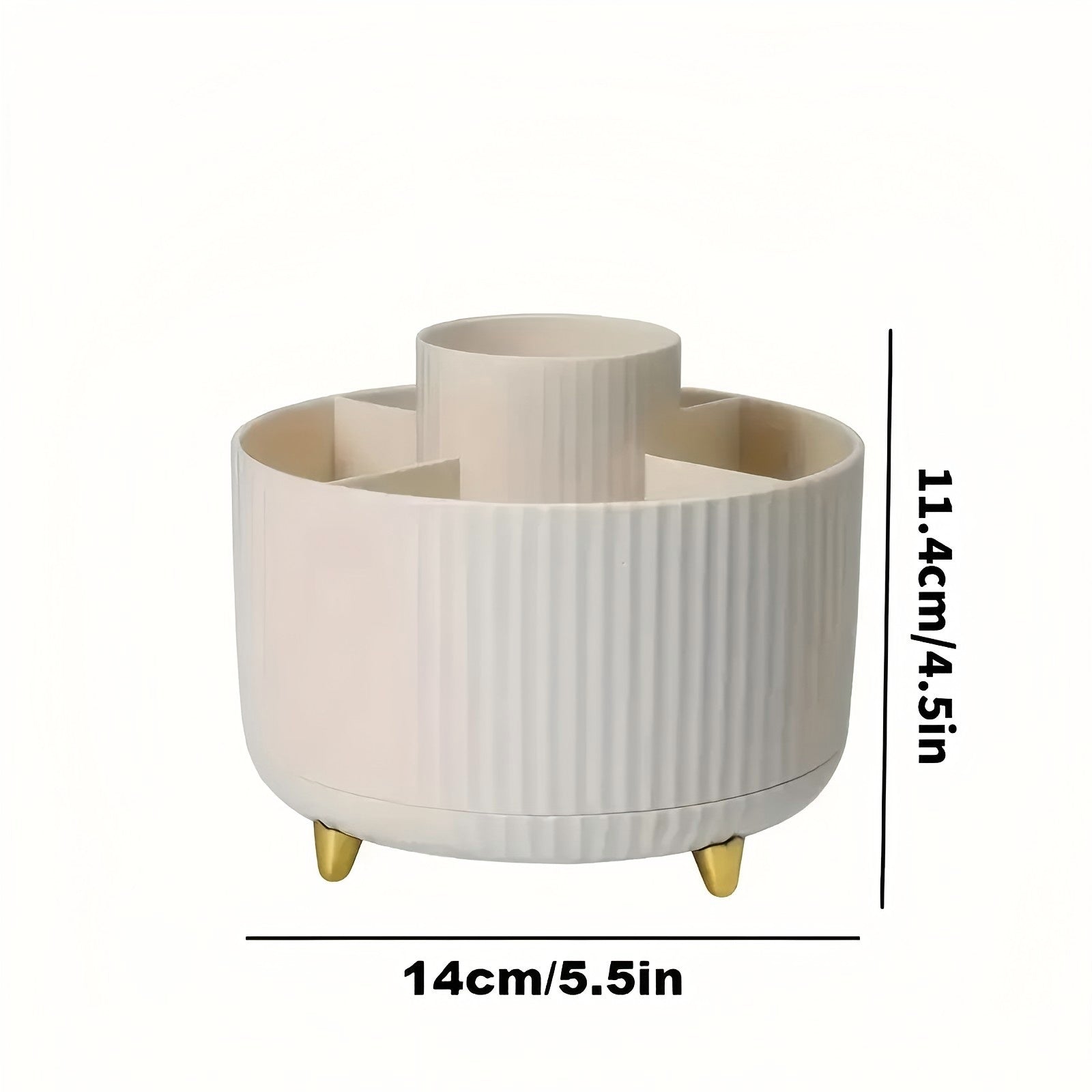 360° Rotating Multi-Compartment Makeup Brush Holder: Luxurious Vertical Texture with Golden Feet Design, Scientifically Organized Storage, One Cylinder to Tidy Your Vanity Table. - Image 2