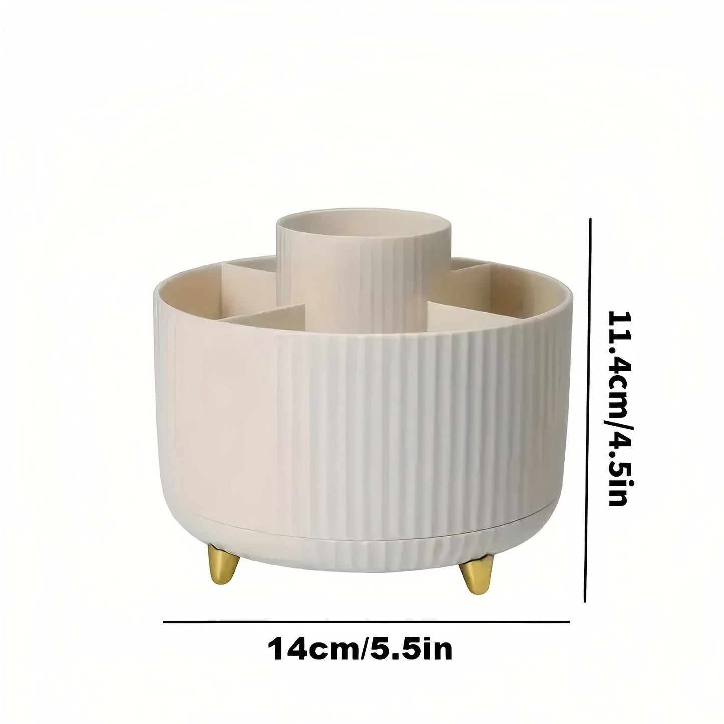 360° Rotating Multi-Compartment Makeup Brush Holder: Luxurious Vertical Texture with Golden Feet Design, Scientifically Organized Storage, One Cylinder to Tidy Your Vanity Table. - Image 2