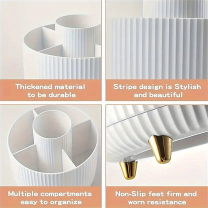 360° Rotating Multi-Compartment Makeup Brush Holder: Luxurious Vertical Texture with Golden Feet Design, Scientifically Organized Storage, One Cylinder to Tidy Your Vanity Table. - Image 4
