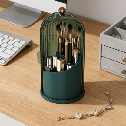 Transparent Rotating Makeup Brush Holder: 360° Rotation for Easy Access, Dust-Proof with Compartments, Neat and Portable(Transparent gray） - Image 4