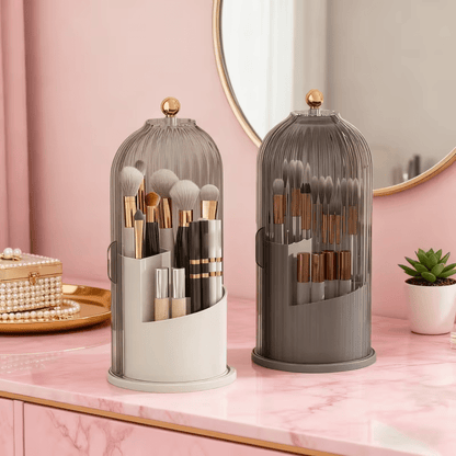 Transparent Rotating Makeup Brush Holder: 360° Rotation for Easy Access, Dust-Proof with Compartments, Neat and Portable(Transparent gray） - Image 5