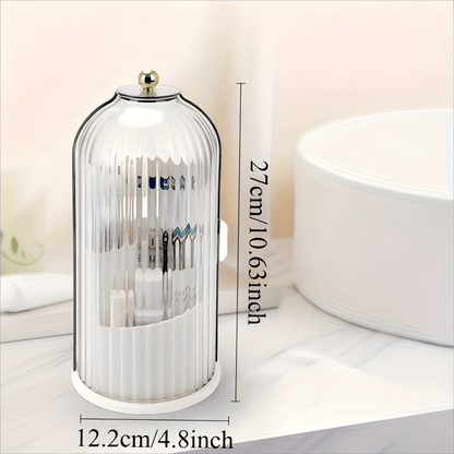 Transparent Rotating Makeup Brush Holder: 360° Rotation for Easy Access, Dust-Proof with Compartments, Neat and Portable(Transparent gray） - Image 8