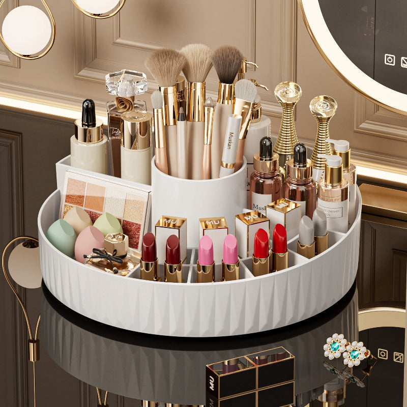 Rotatable Luxury Cosmetic Organizer Desk Large Capacity Skincare Storage Shelf Vanity Tidy Tray Cosmetic Storage Box（pink） - Image 4