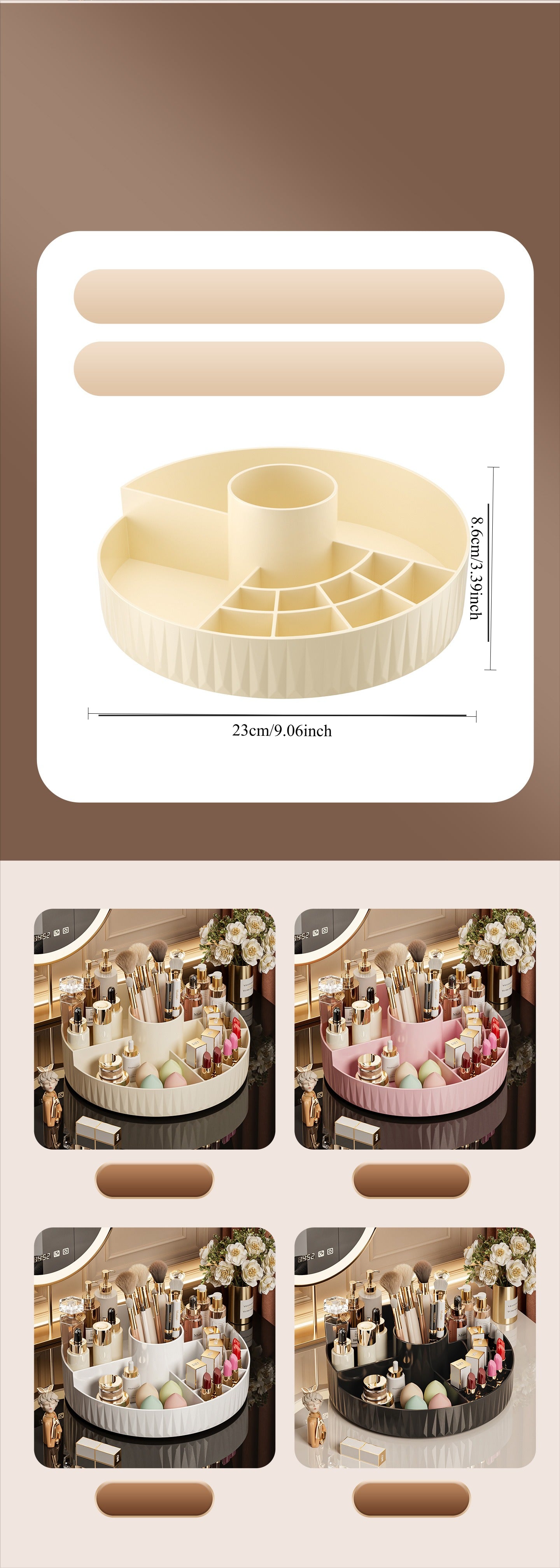 Rotatable Luxury Cosmetic Organizer Desk Large Capacity Skincare Storage Shelf Vanity Tidy Tray Cosmetic Storage Box（black） - Image 9