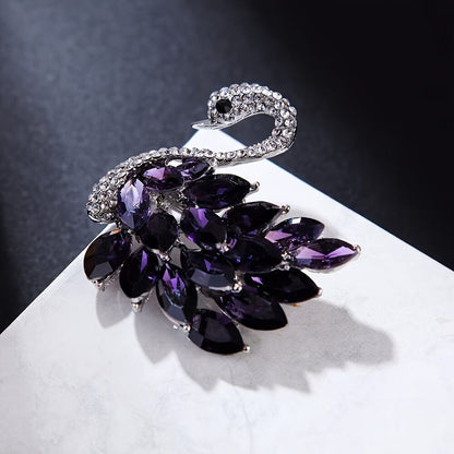 Purple  Crystal Swan Brooch with Premium Appeal – Secure Button Pin for Women, Dedicated Elegant Brooch, Stylish High-End Accessory Exquisitely Matched for Suits - Image 2